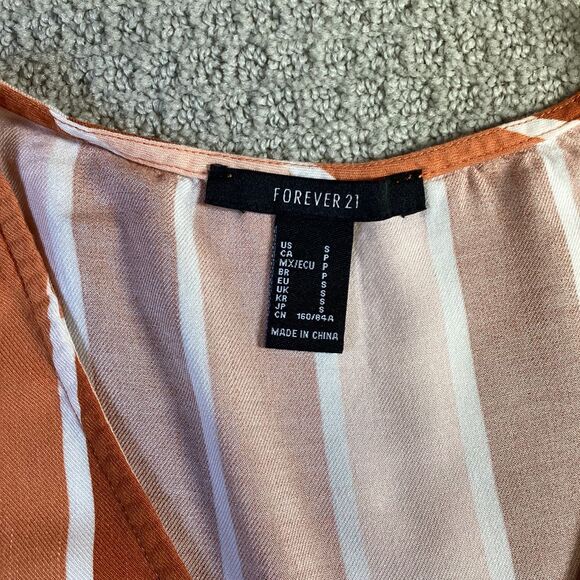Forever 21 Striped Button Front Blouse Top Womens Size Small‎ Rust Orange - Picture 3 of 4
